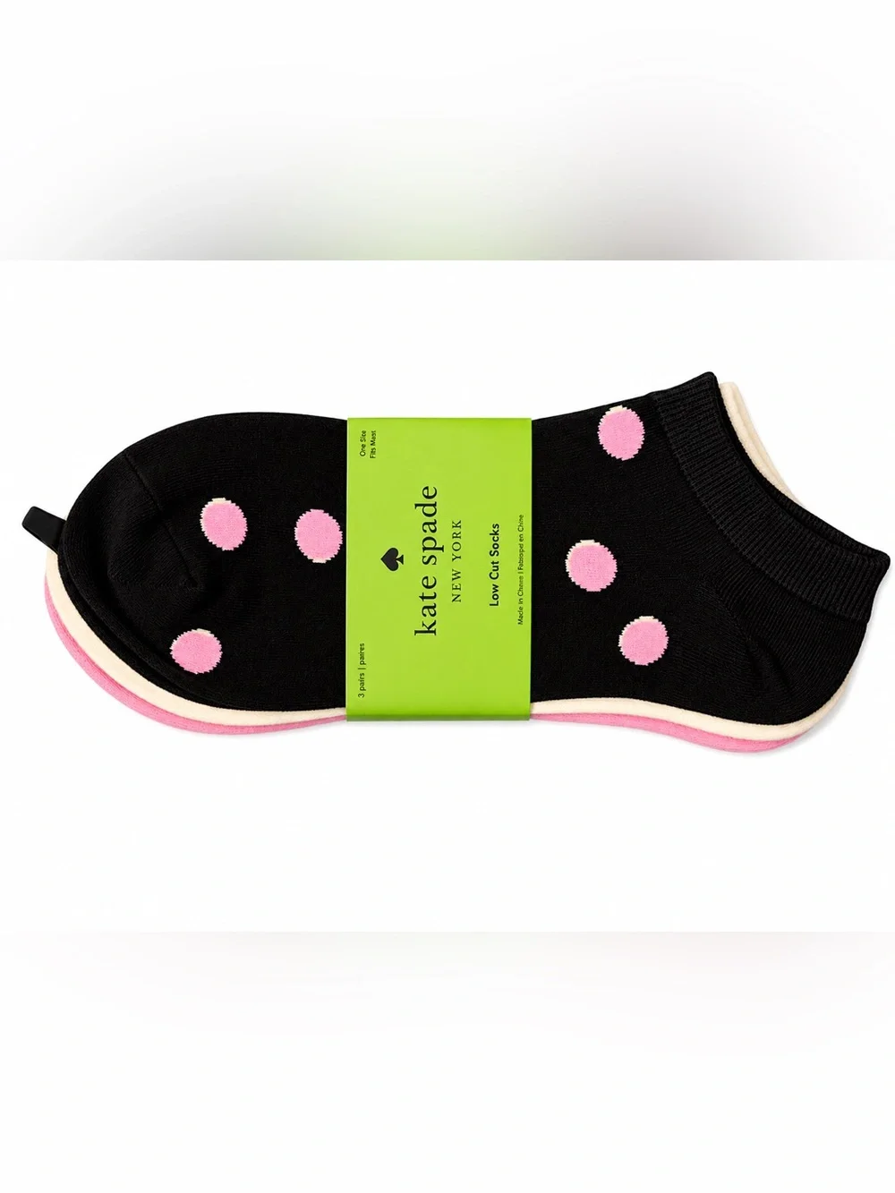 kate spade Black No-Show Socks with Pink Polka Dots - 3 Pack